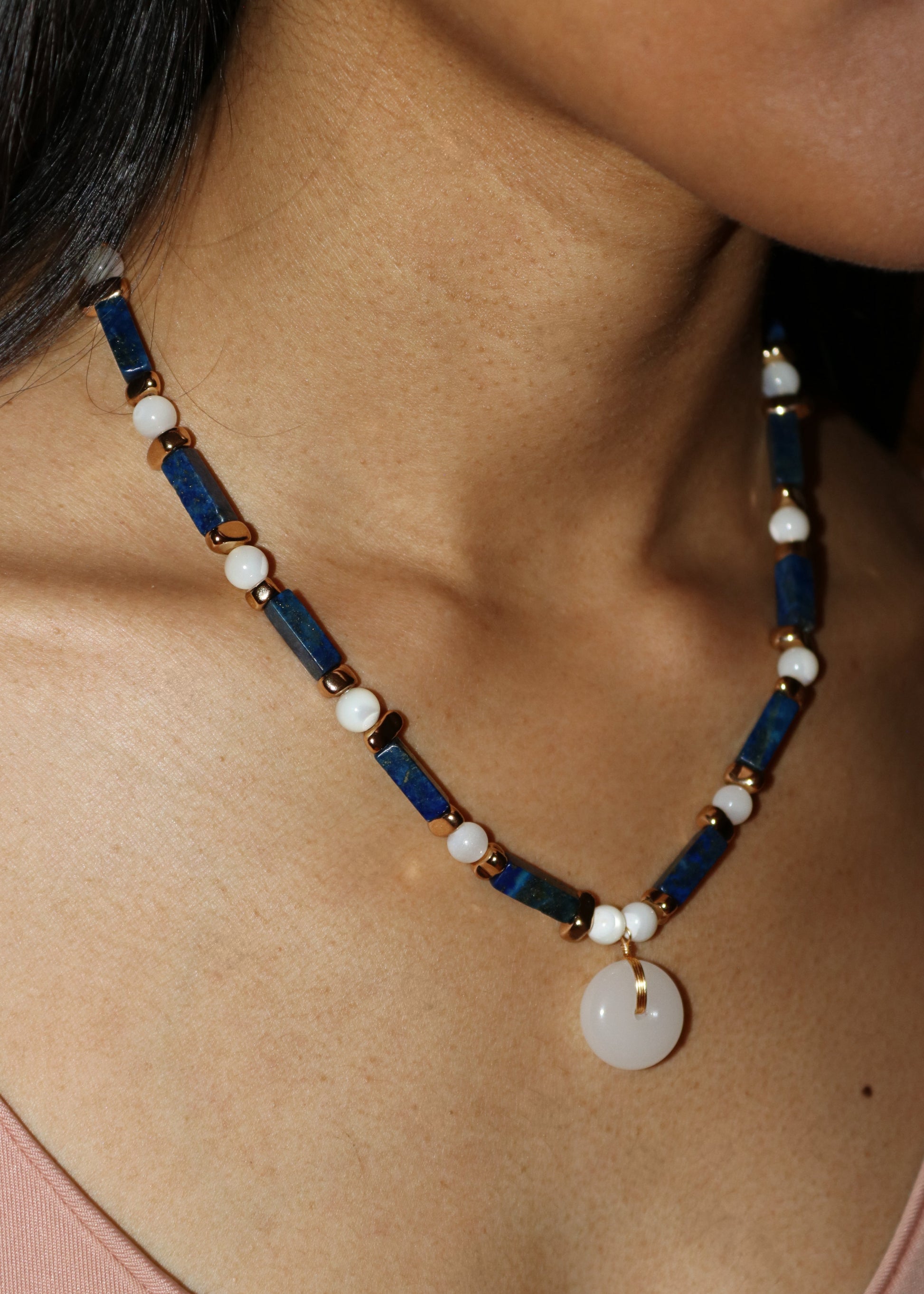White Blue Ring Necklace