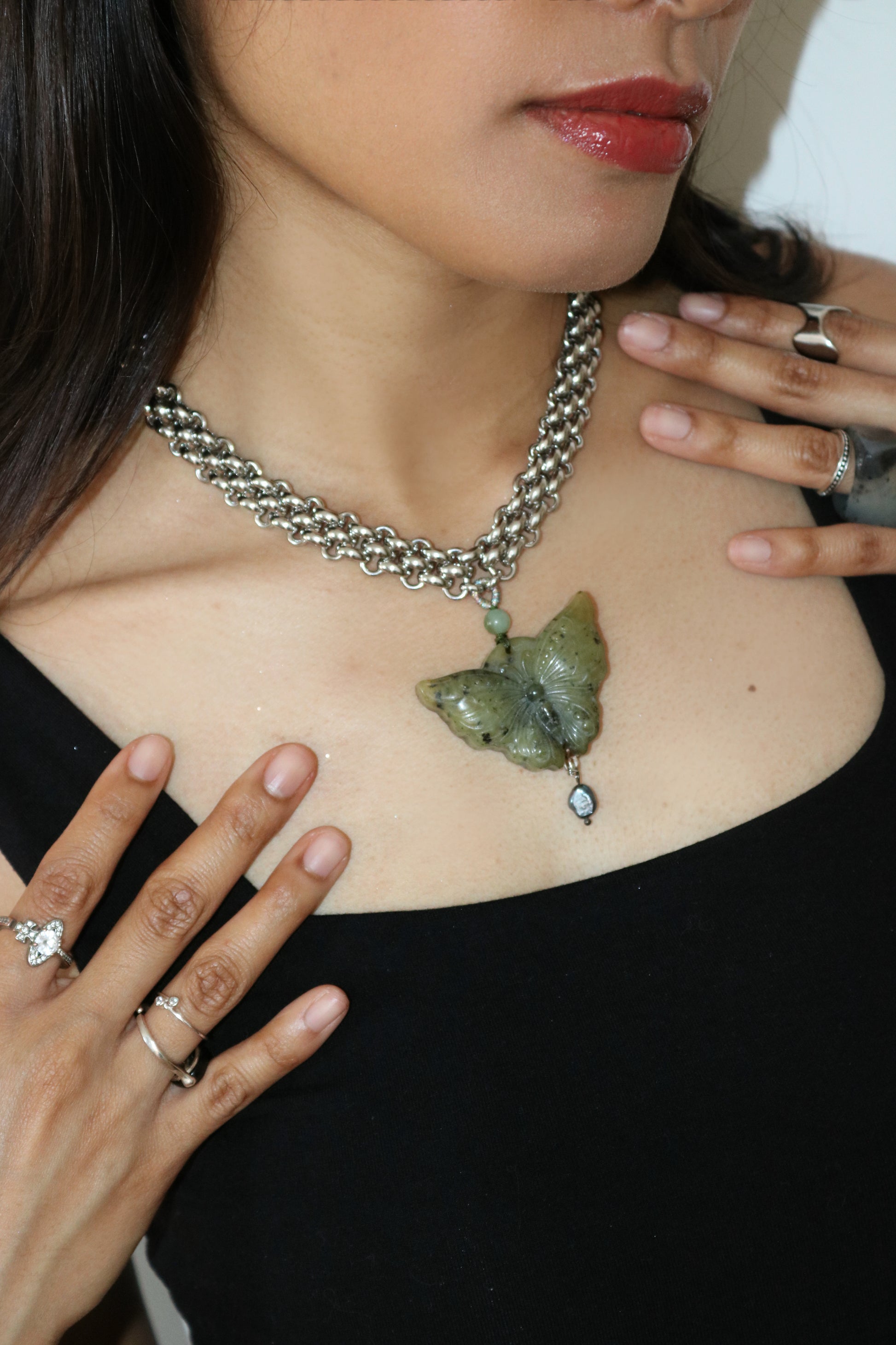 01. Sage Green | Jade Butterfly Necklace Series
