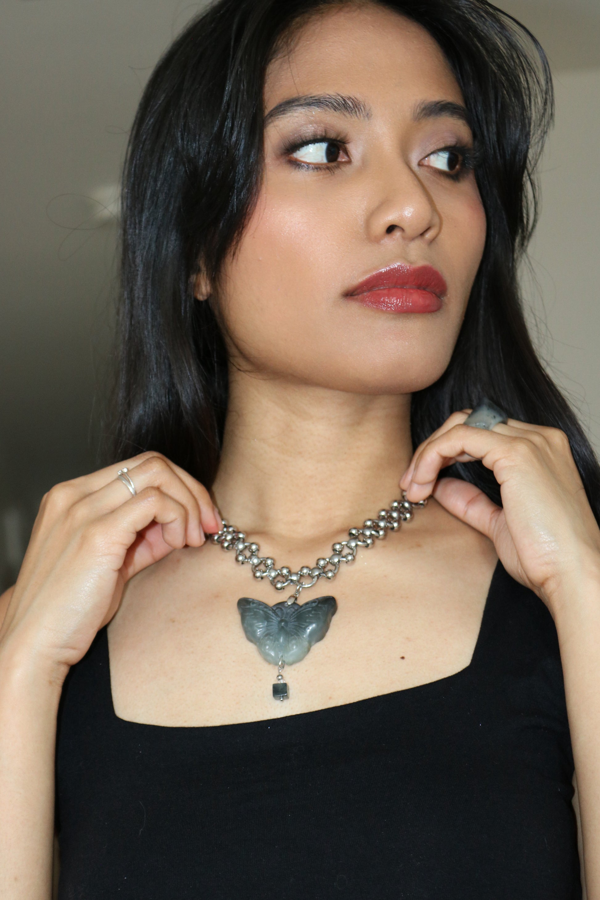 03. Dark Grey | Jade Butterfly Necklace Series