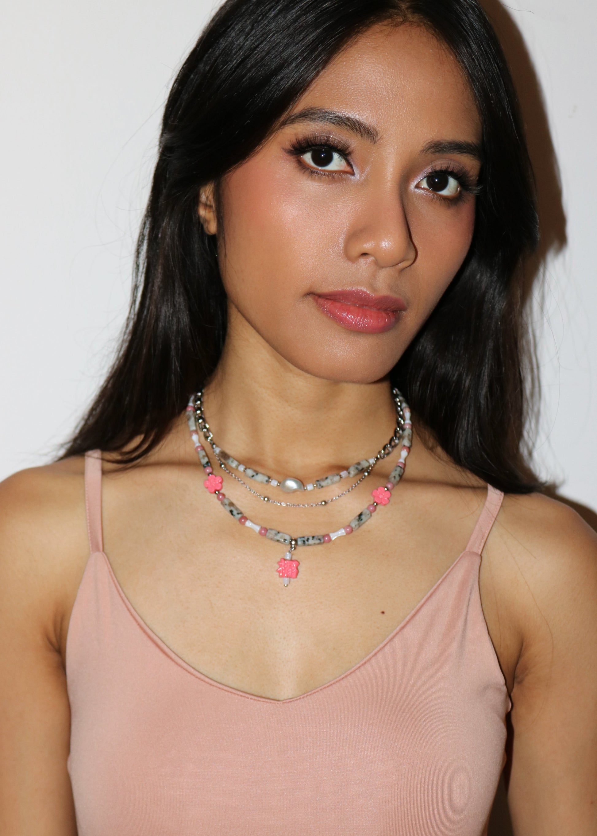 Layered Pink Pendant Necklace