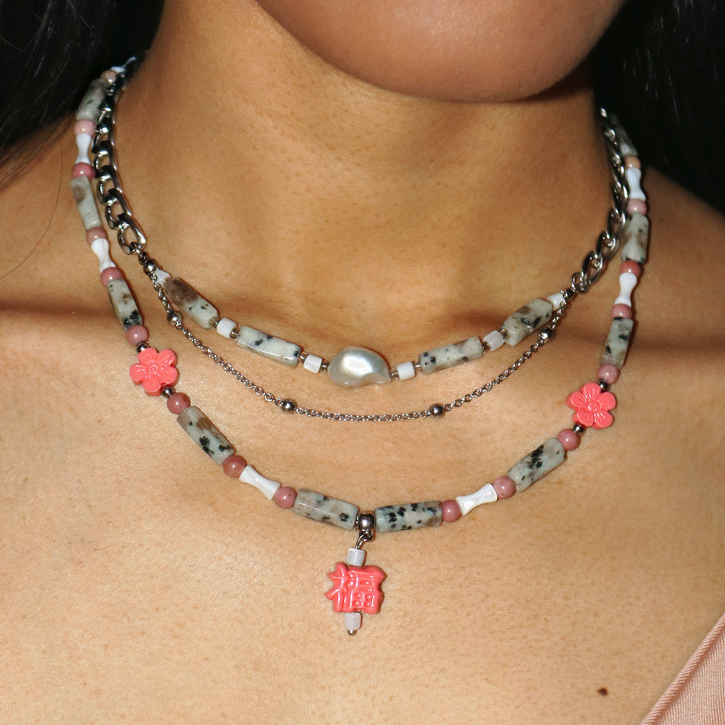 Layered Pink Pendant Necklace
