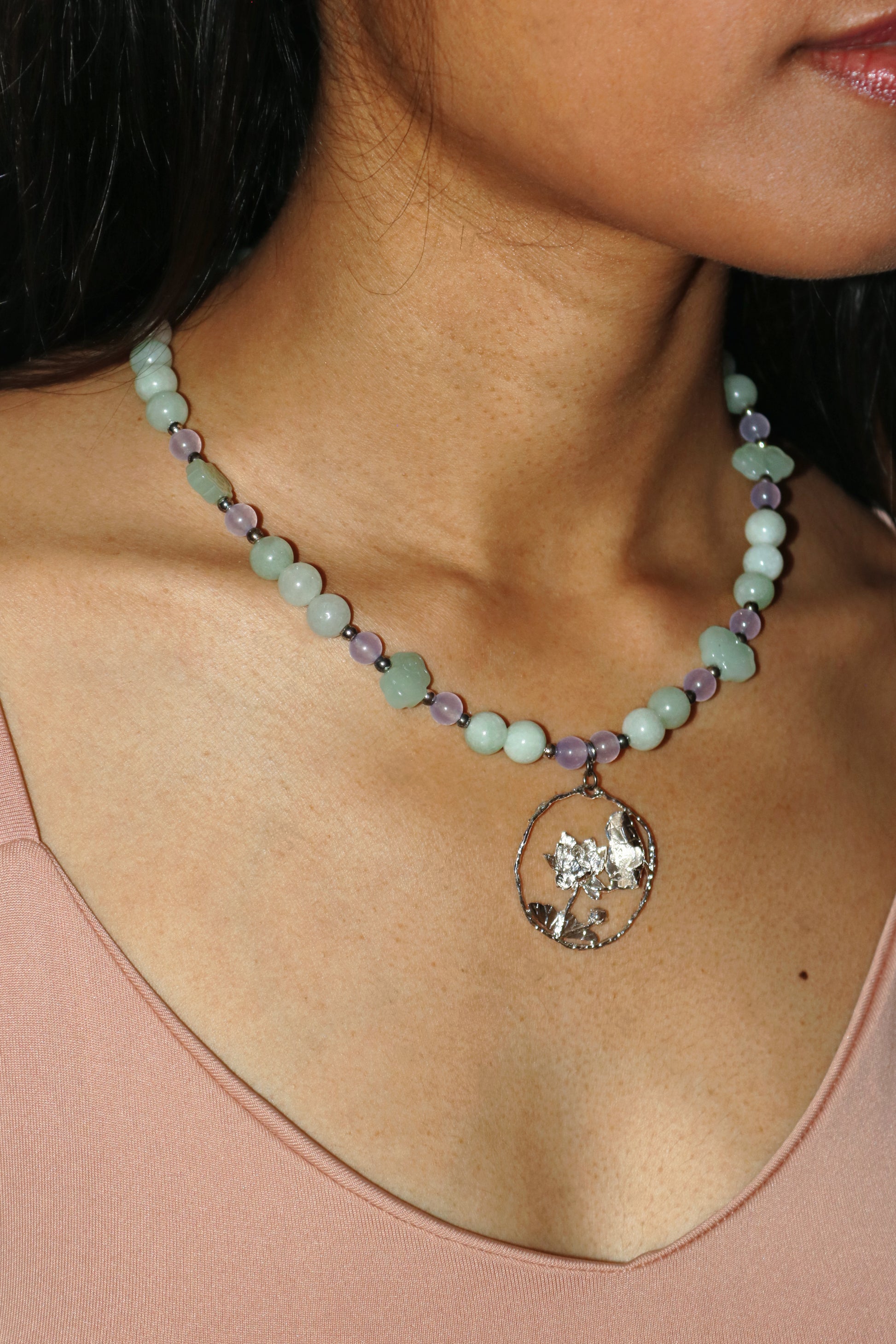 Green Lotus Pendant Necklace