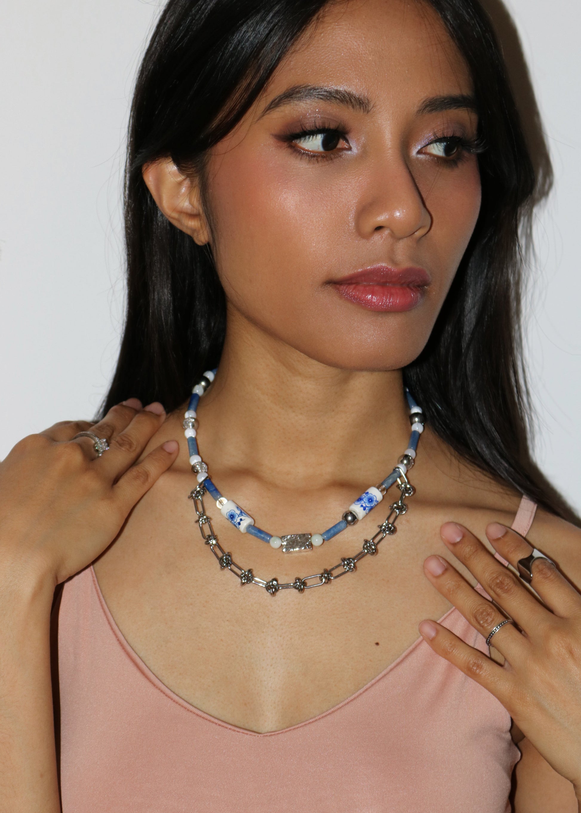 Layered Silver Blue Necklace