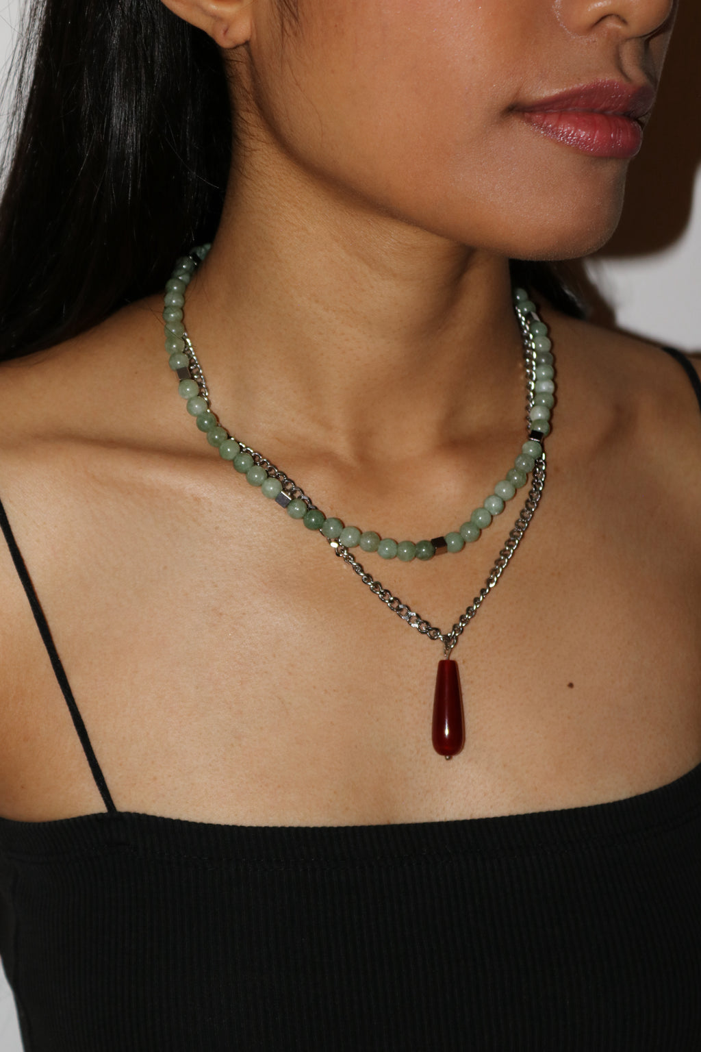Red Green Layered Pendant Necklace