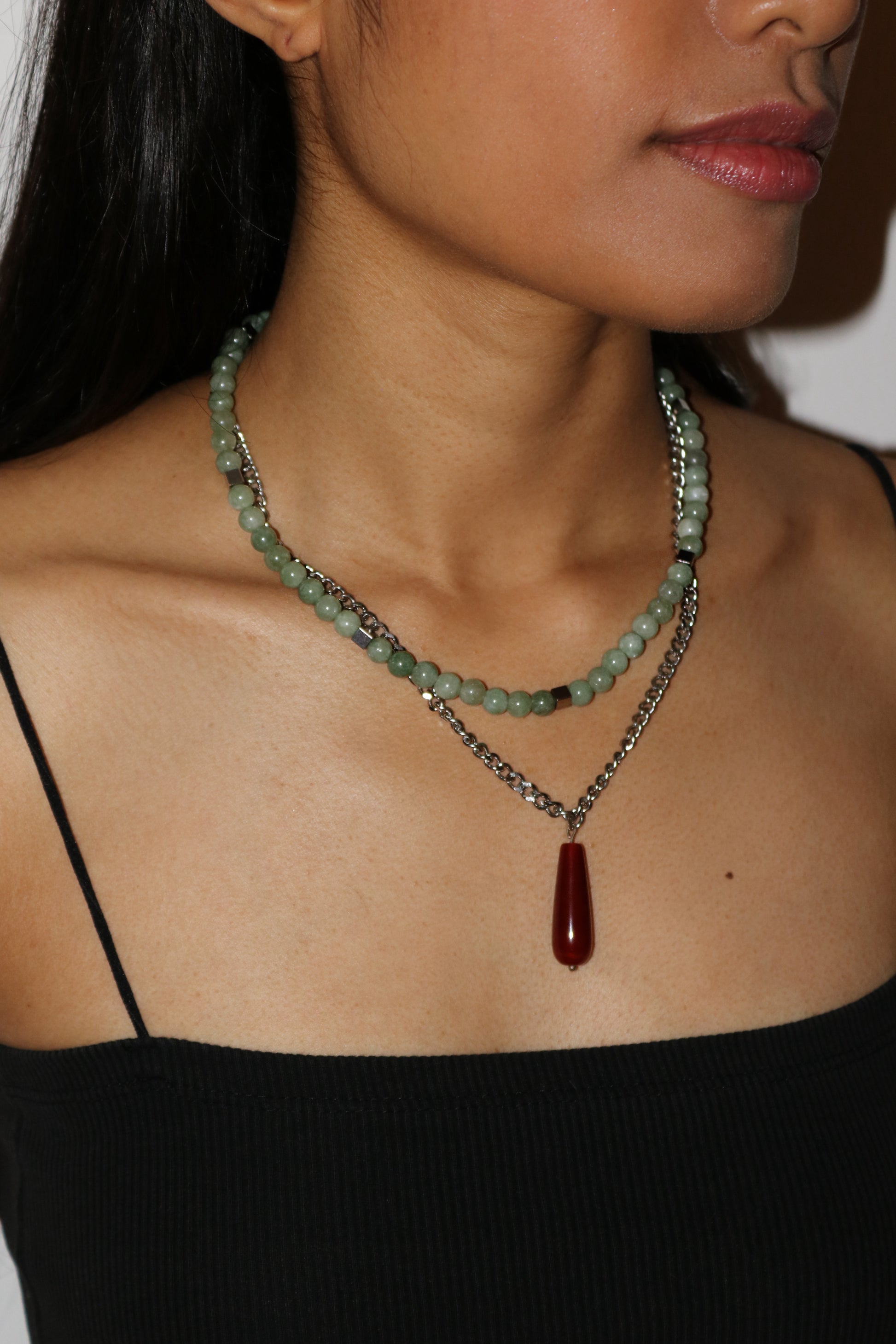Red Green Layered Pendant Necklace