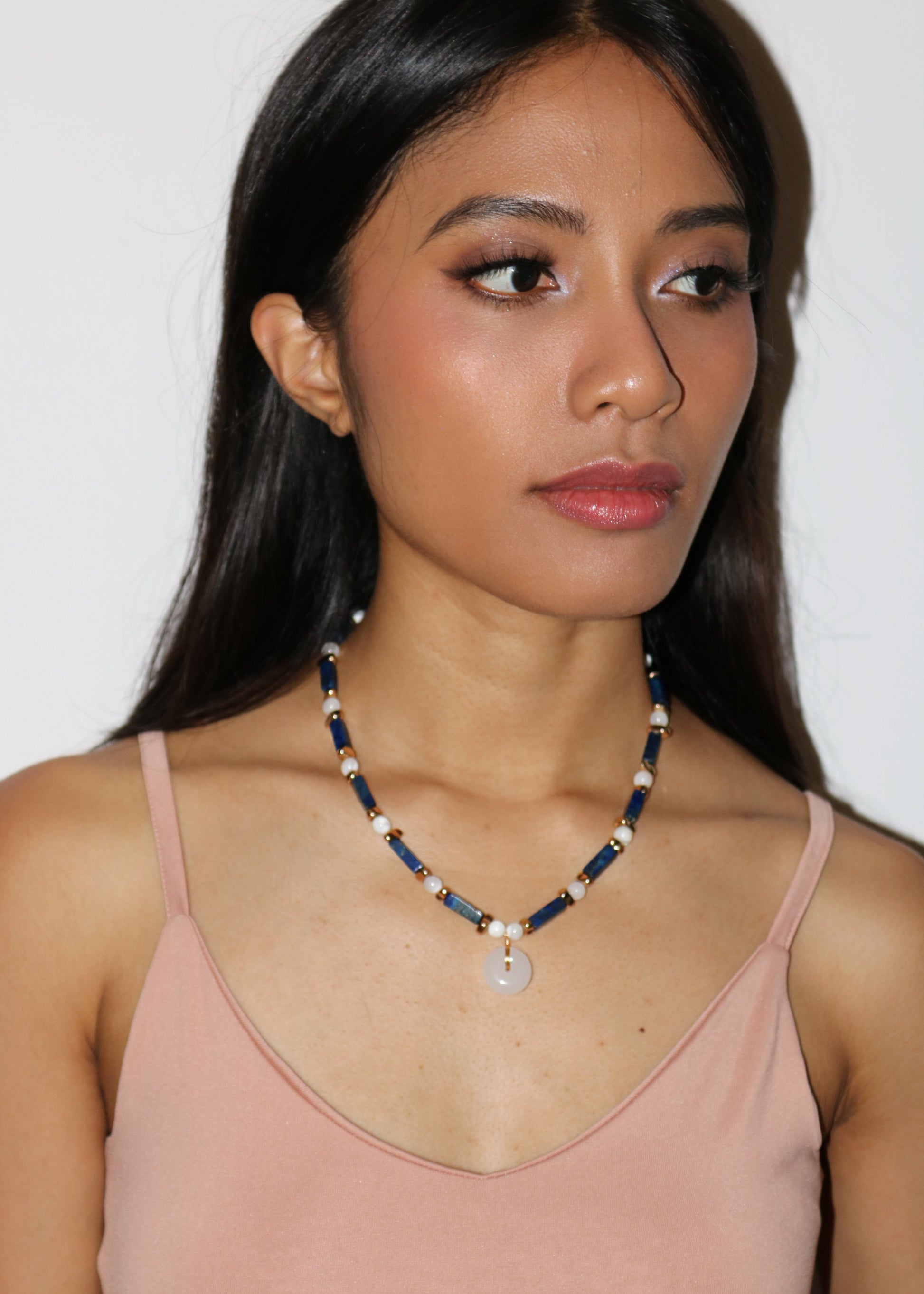 White Blue Ring Necklace