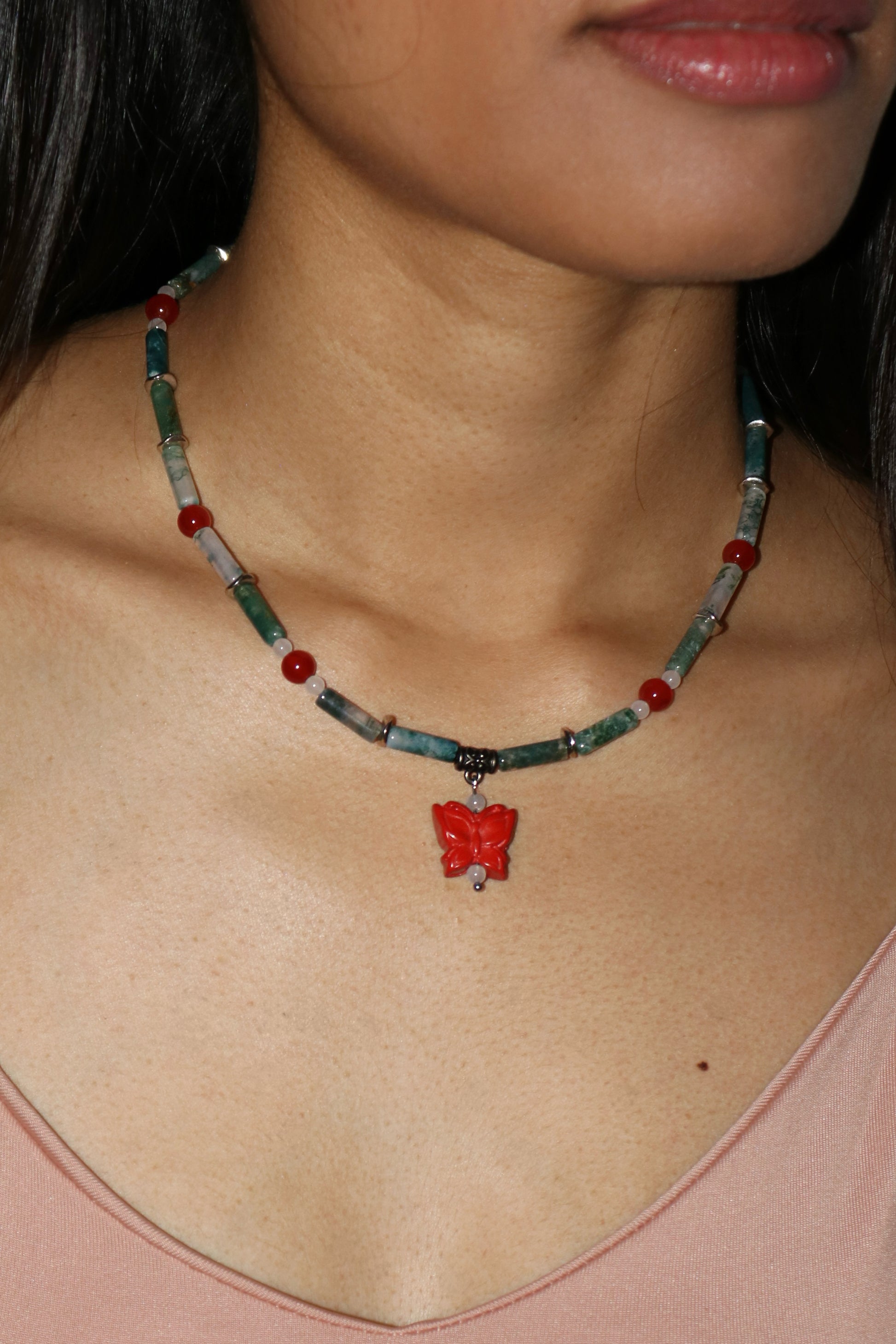 Tiny Red Butterfly Necklace