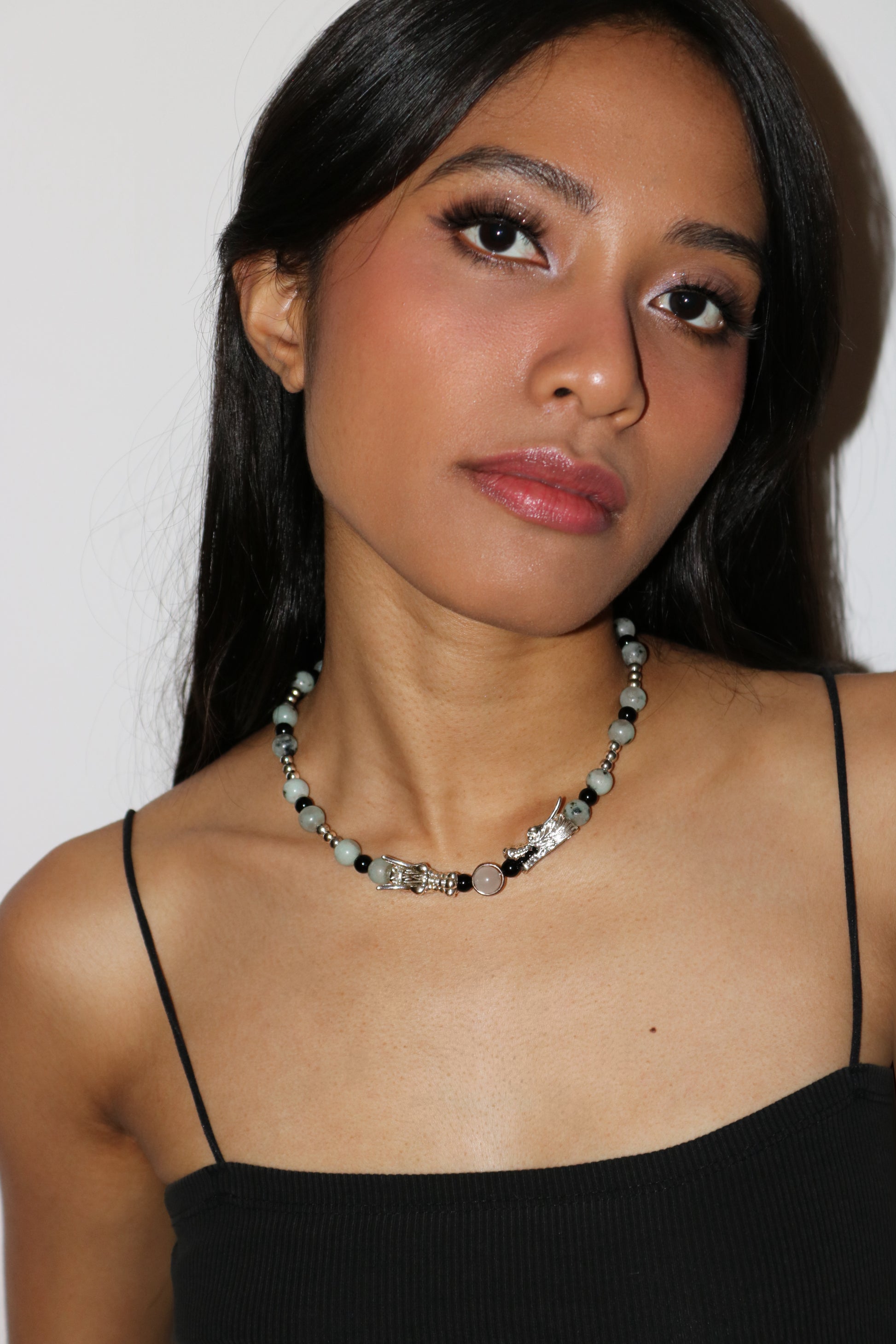 Silver Dragon Head Bead Necklace