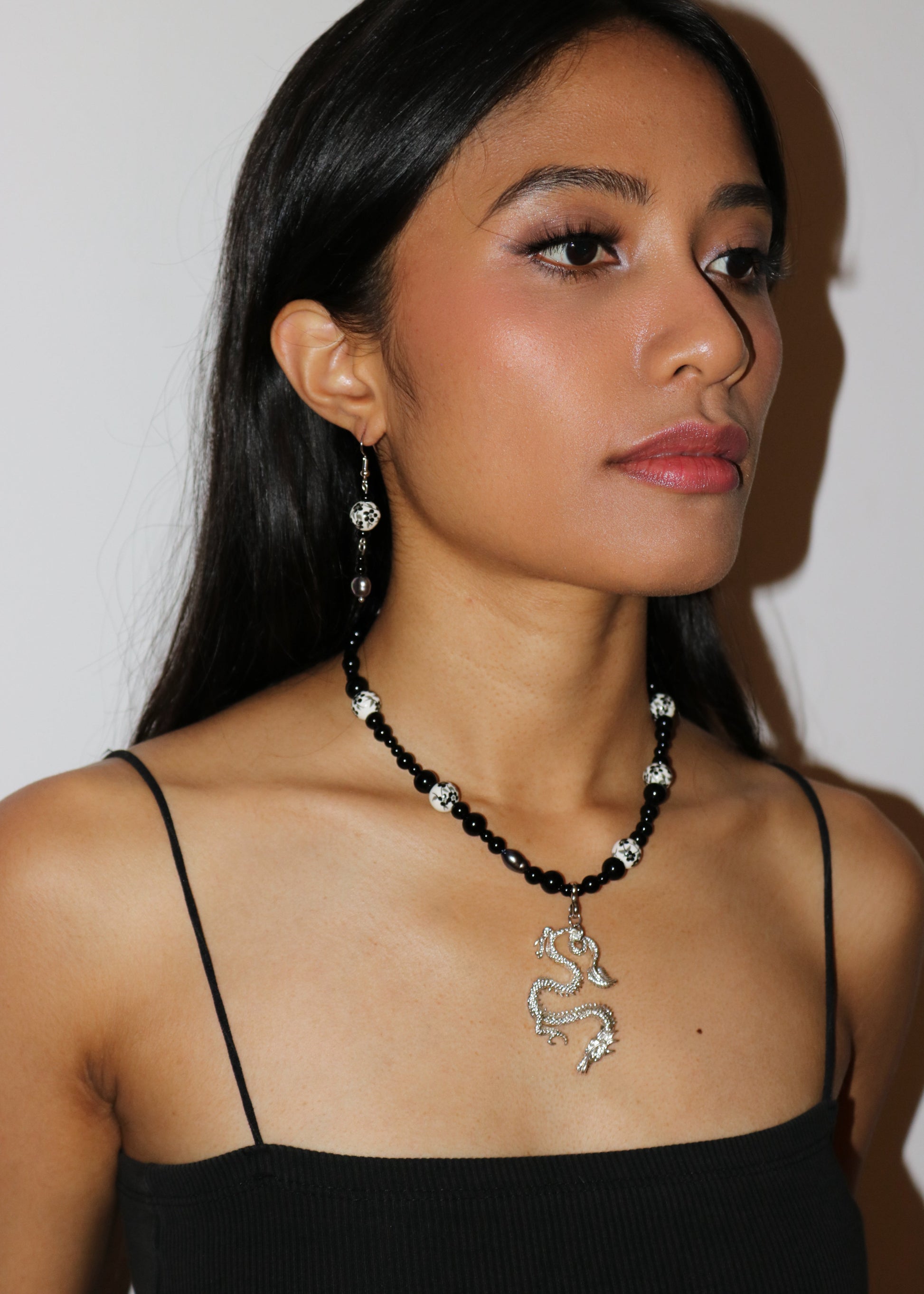 Black and Silver Dragon | Earrings & Necklace Jewellery Set