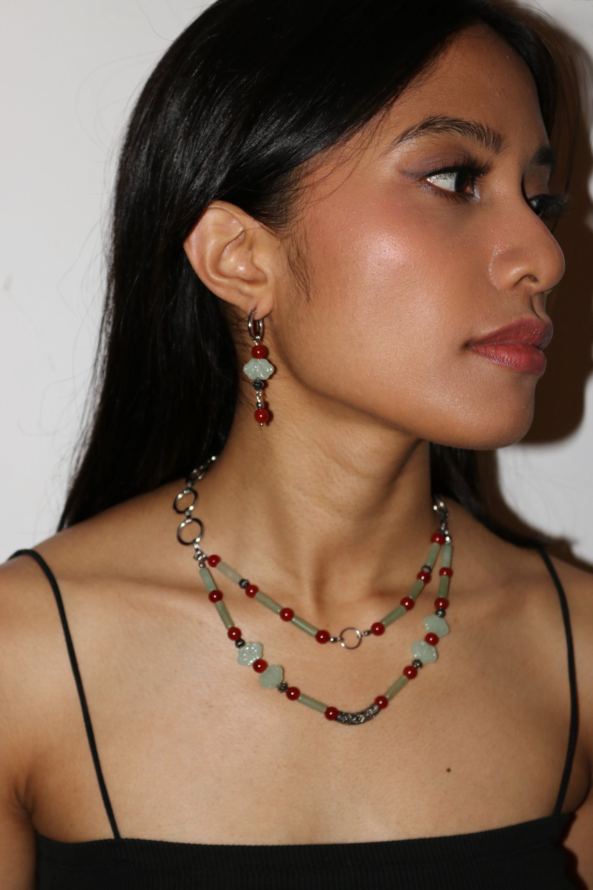 Red Green Adventurine Jade | Earrings & Necklace Jewellery Set