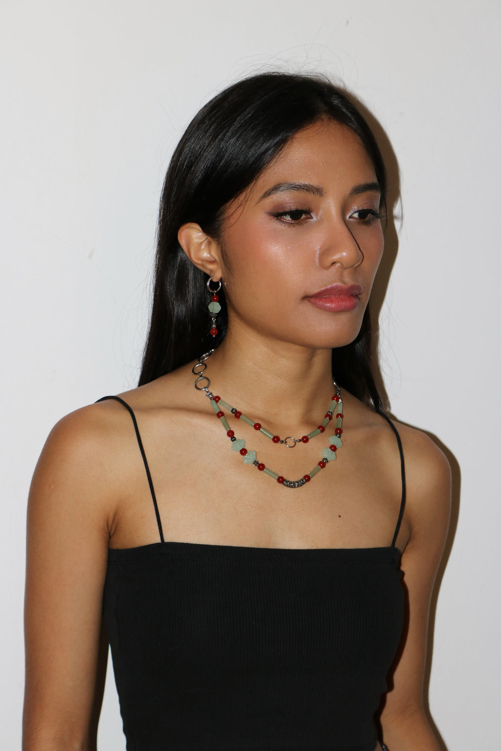 Red Green Adventurine Jade | Earrings & Necklace Jewellery Set