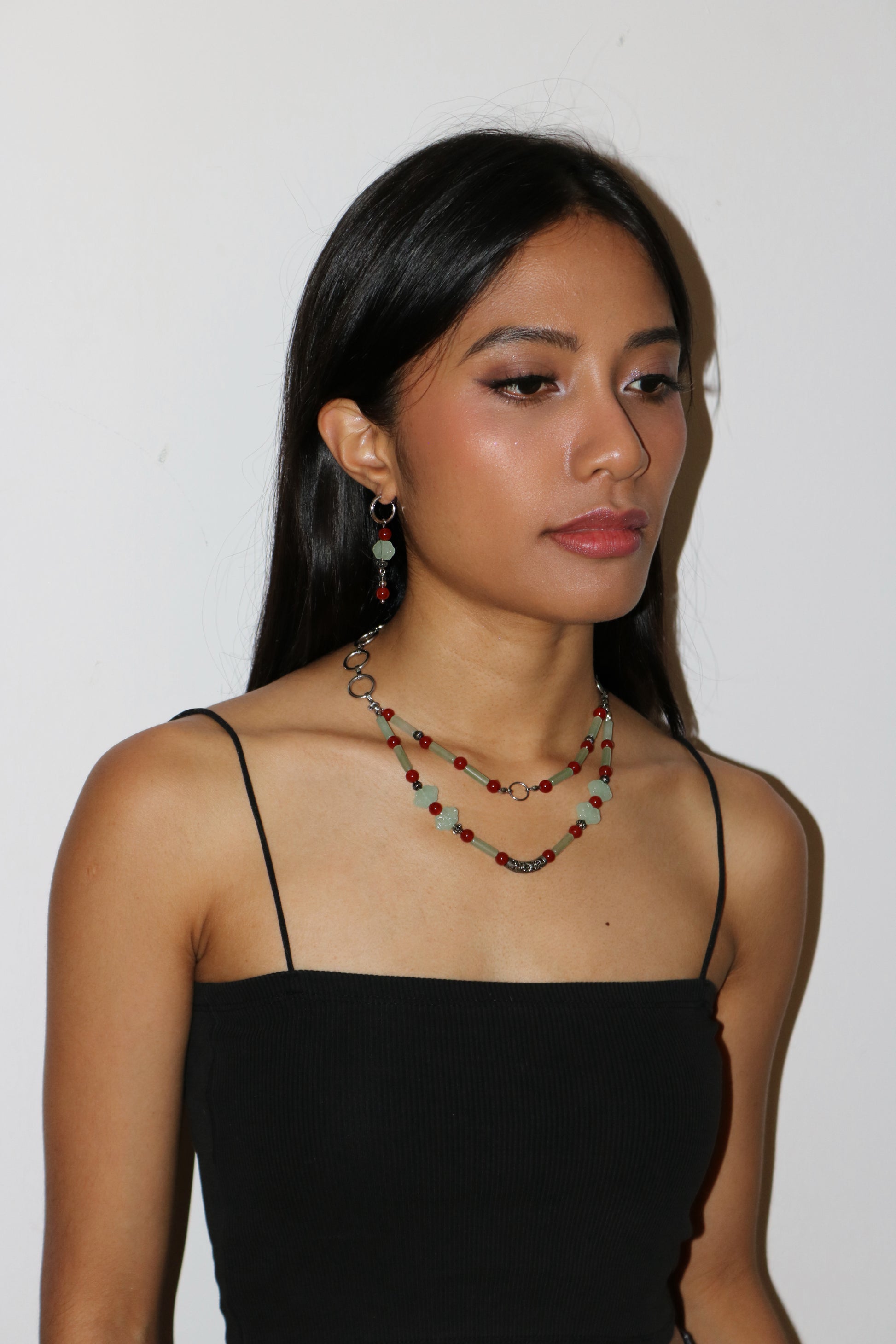 Red Green Adventurine Jade | Earrings & Necklace Jewellery Set
