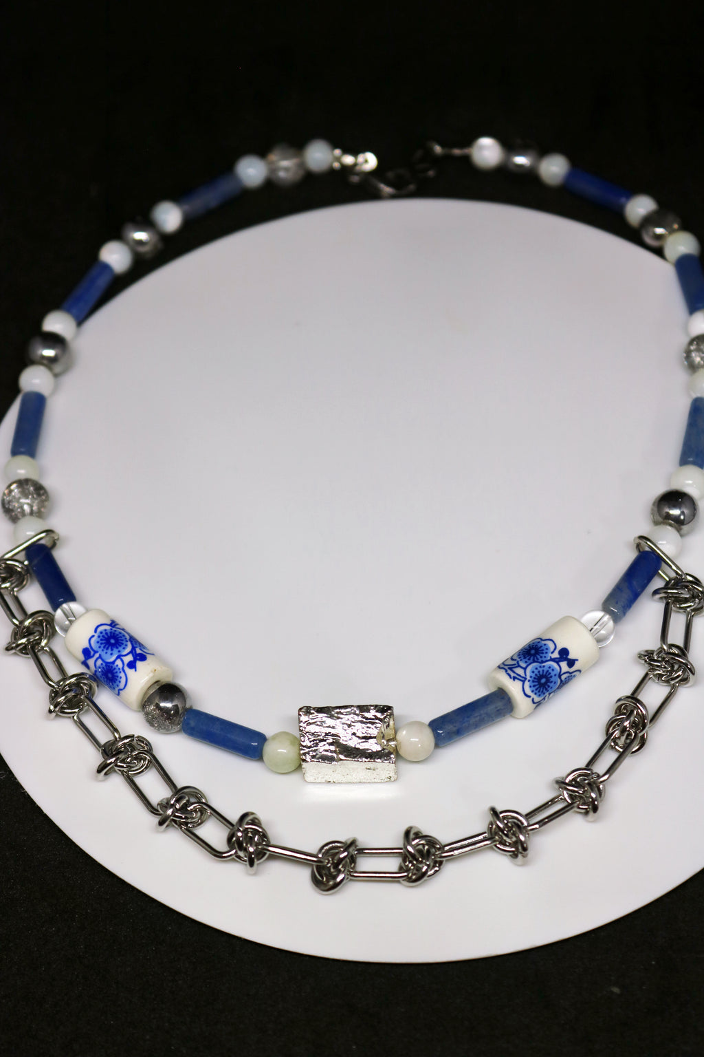 Layered Silver Blue Necklace