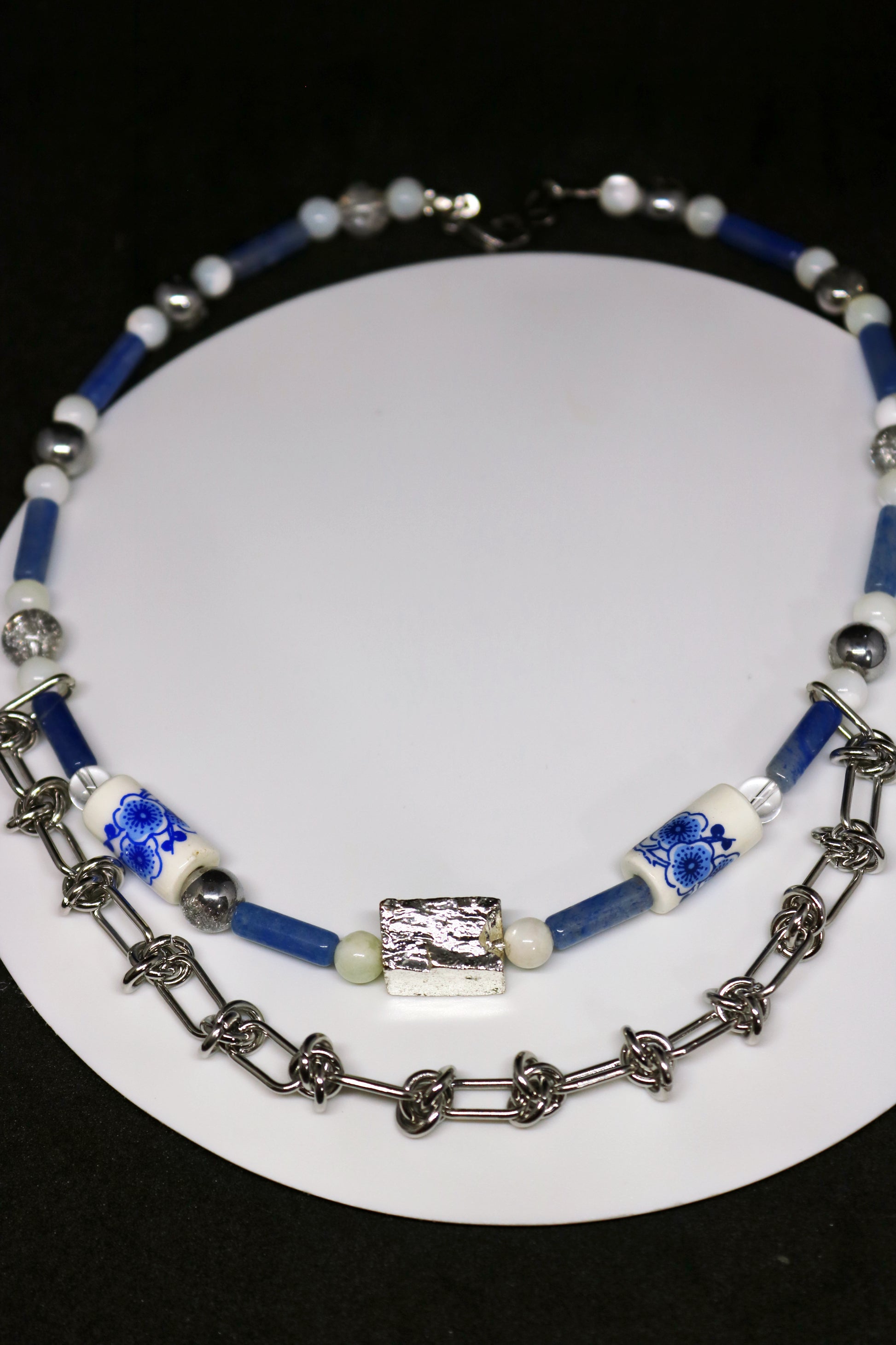 Layered Silver Blue Necklace