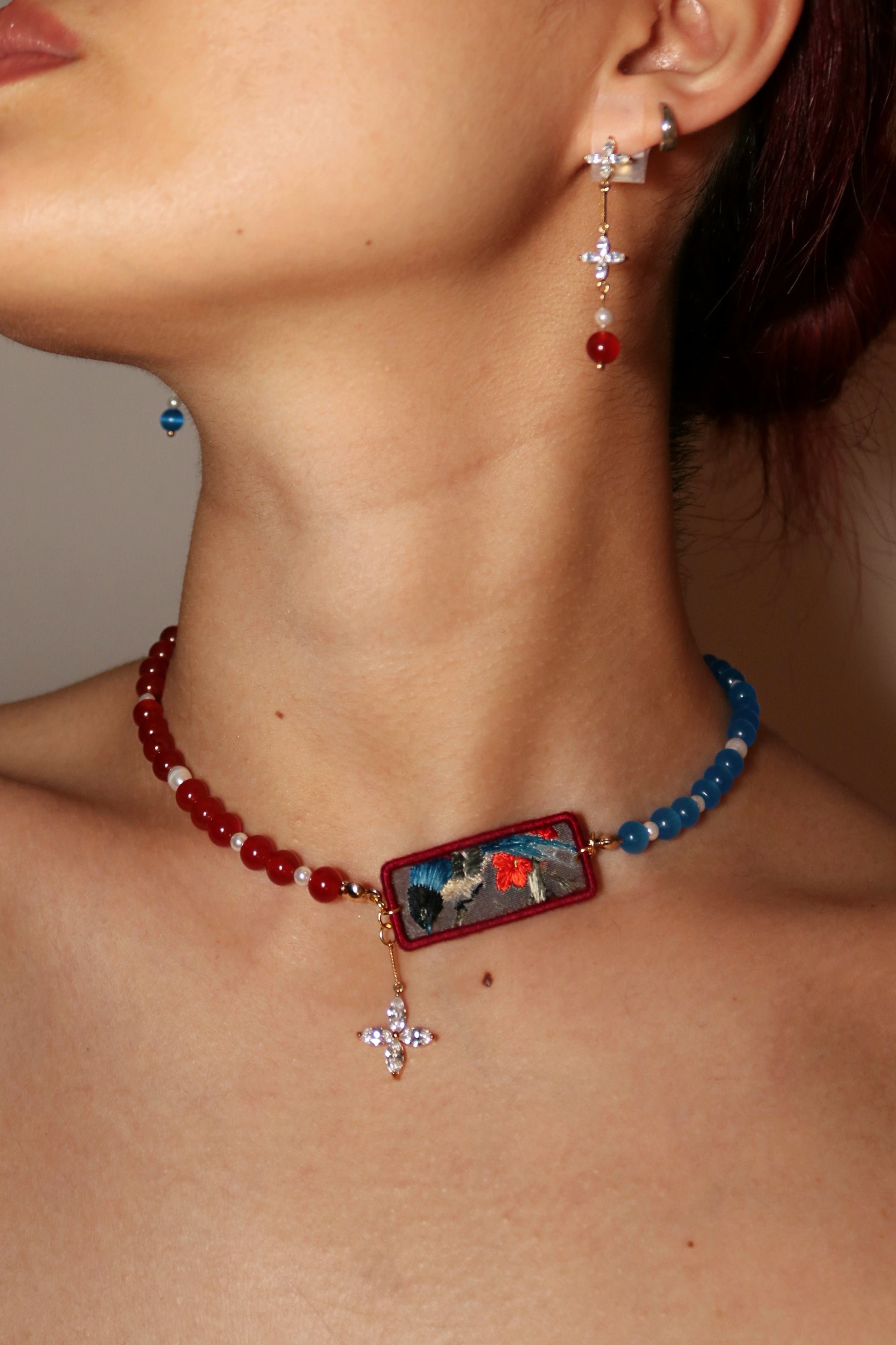 Two-toned Blue Bird | Earrings & Necklace Jewellery Set