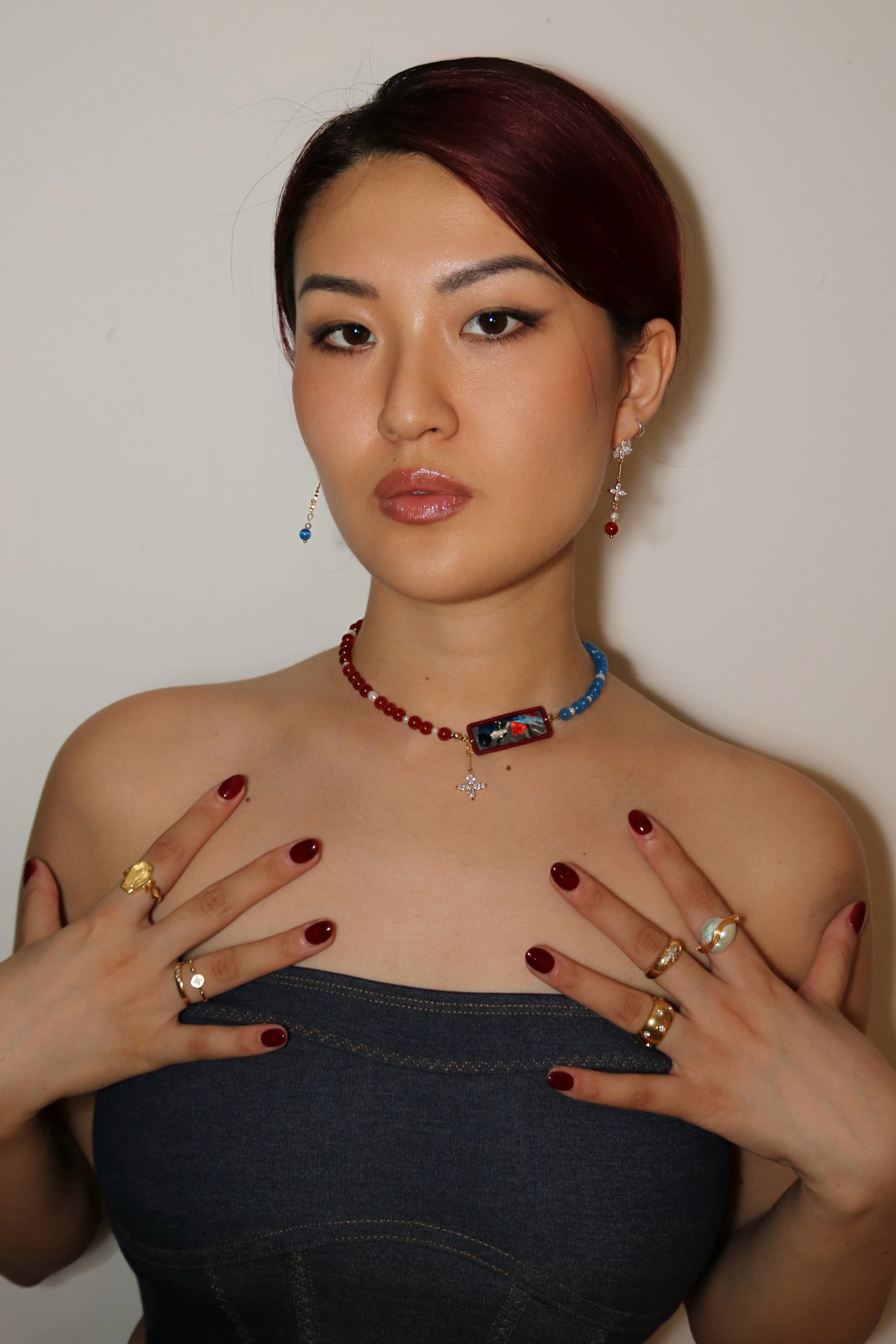 Two-toned Blue Bird | Earrings & Necklace Jewellery Set