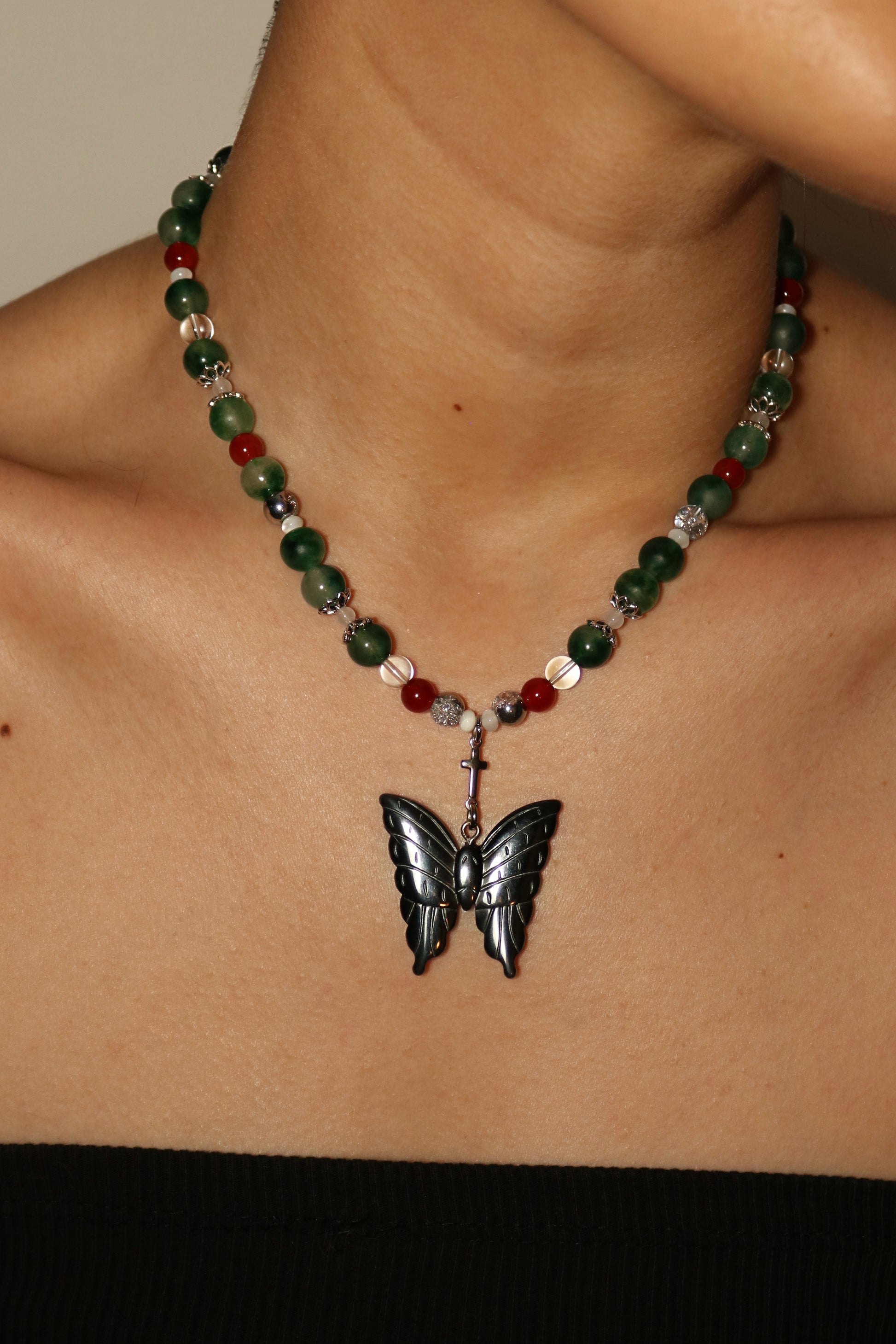 Black Butterfly Bead Necklace