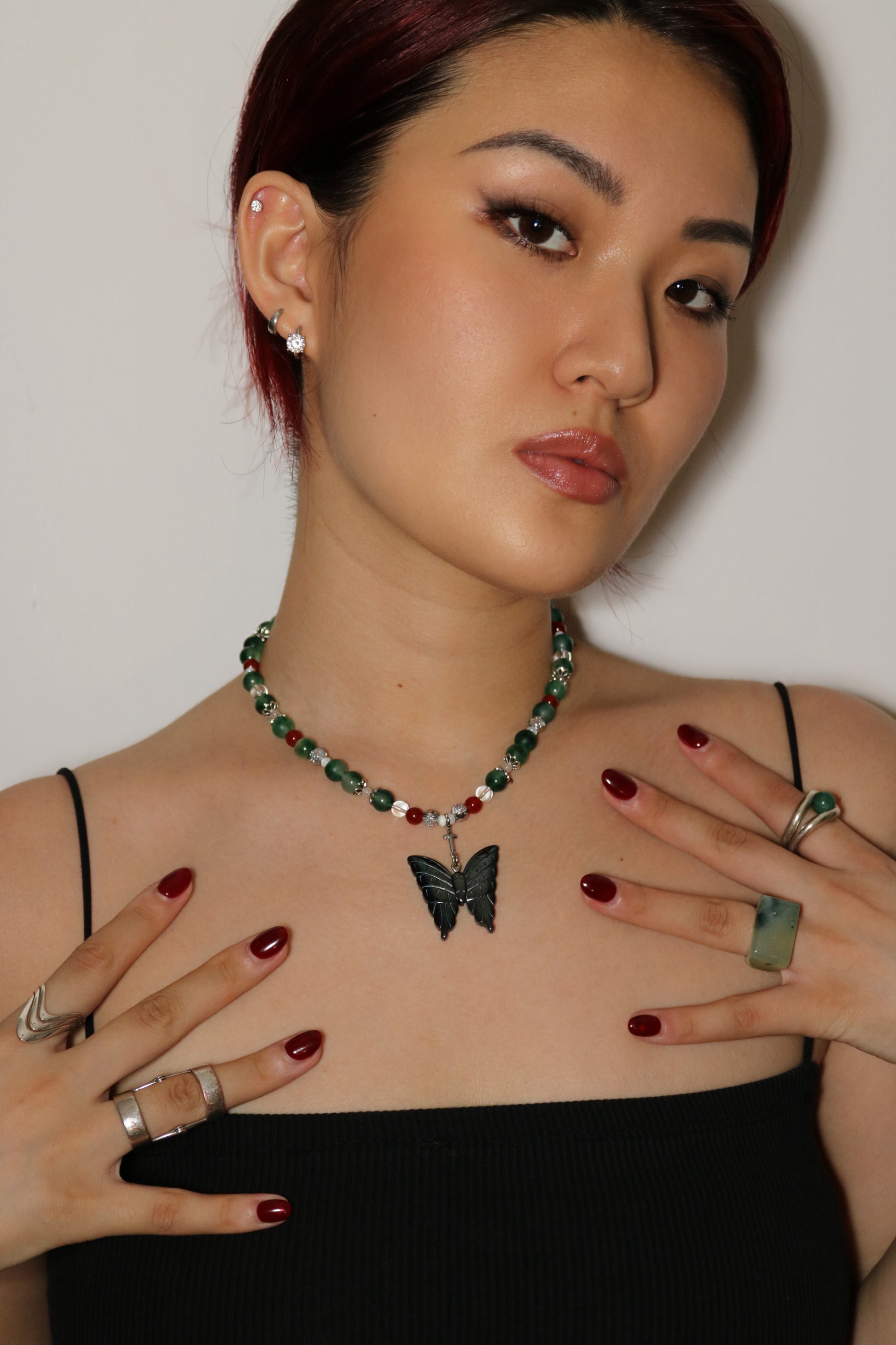 Black Butterfly Bead Necklace
