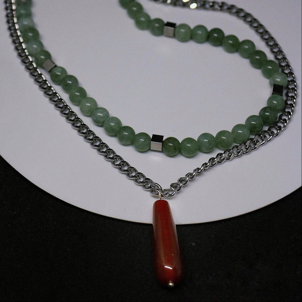 Red Green Layered Pendant Necklace