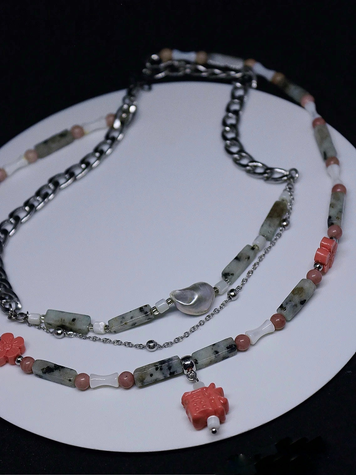 Layered Pink Pendant Necklace