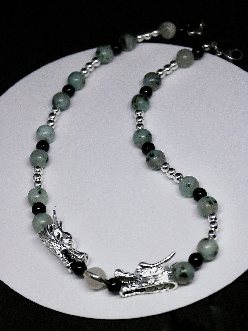 Silver Dragon Head Bead Necklace