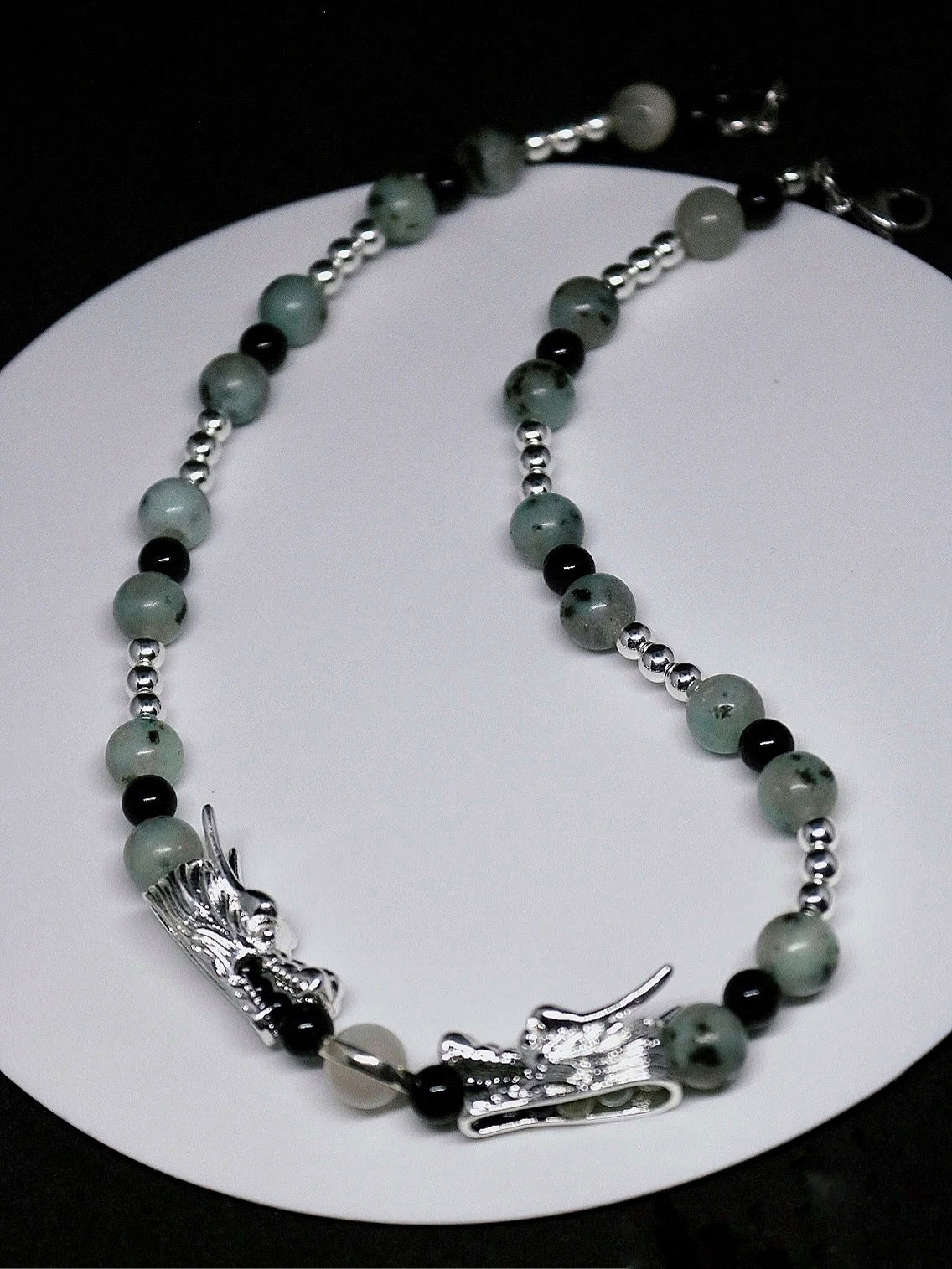 Silver Dragon Head Bead Necklace