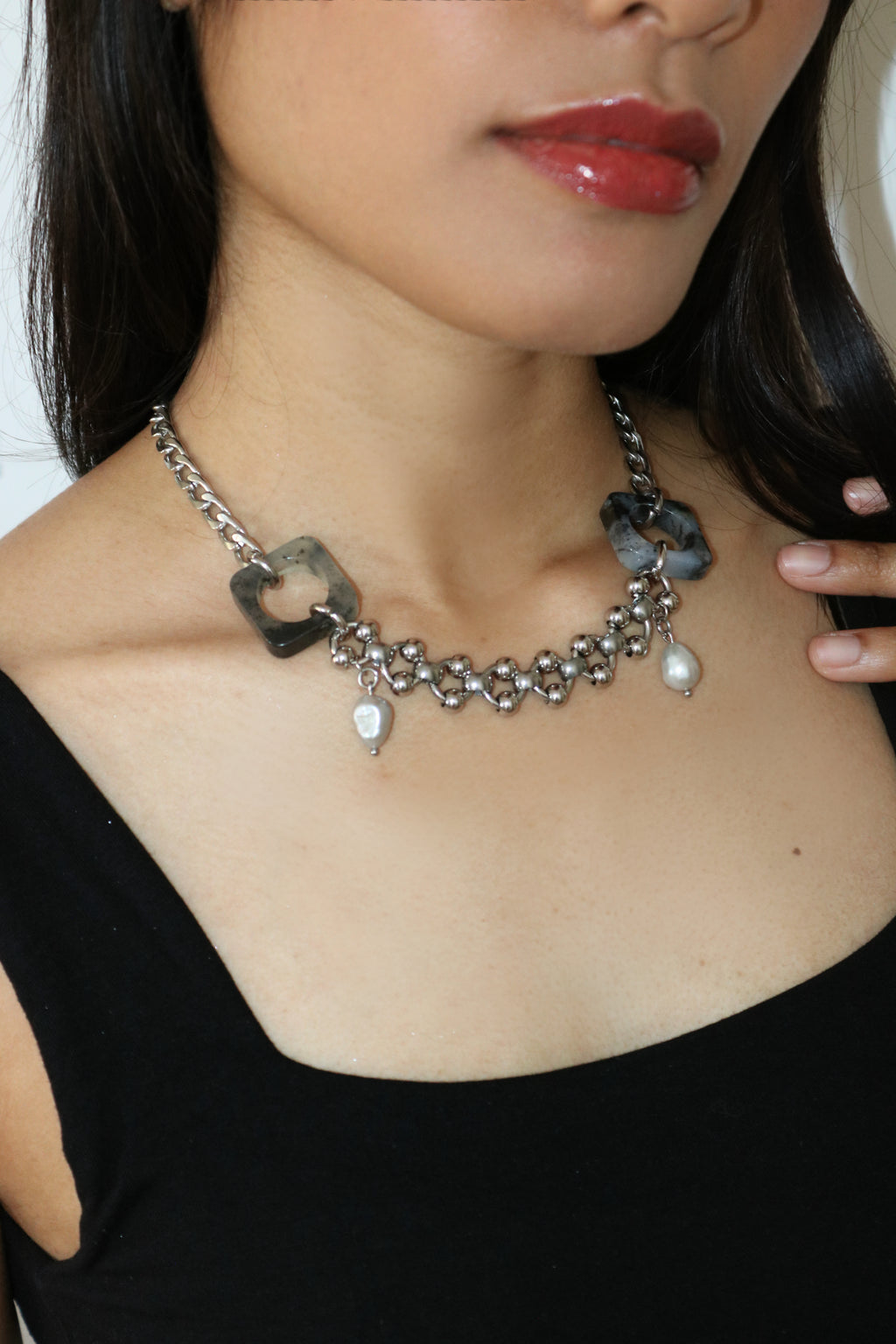 Square Ring Jade Necklace