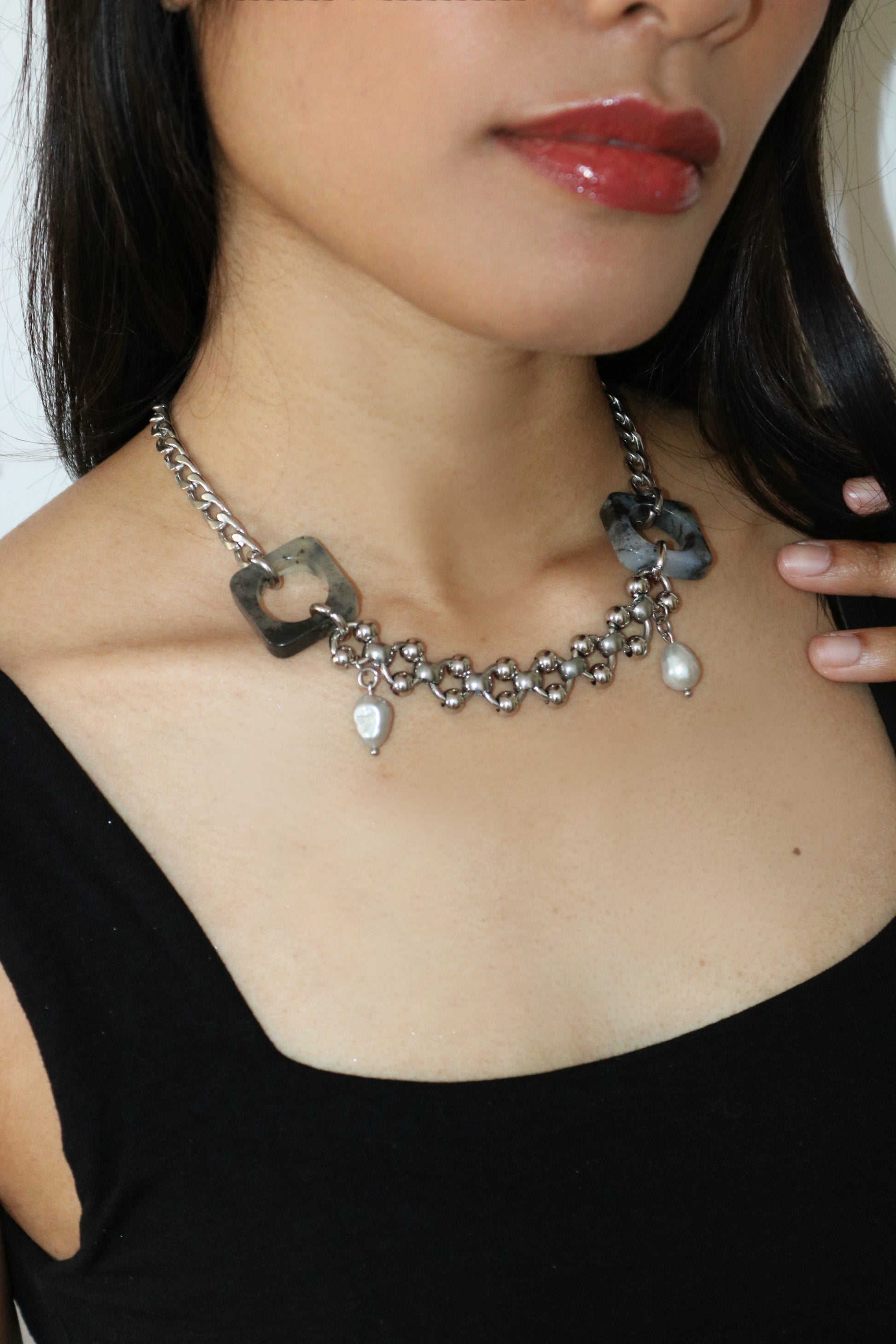 Square Ring Jade Necklace