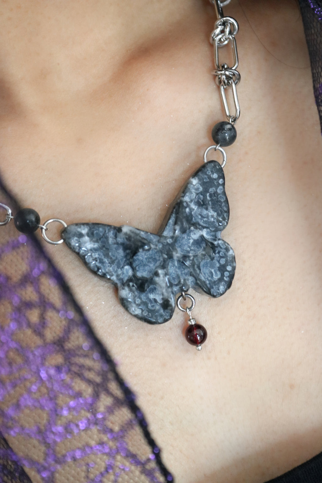 04. Grey Black | Jade Butterfly Necklace Series