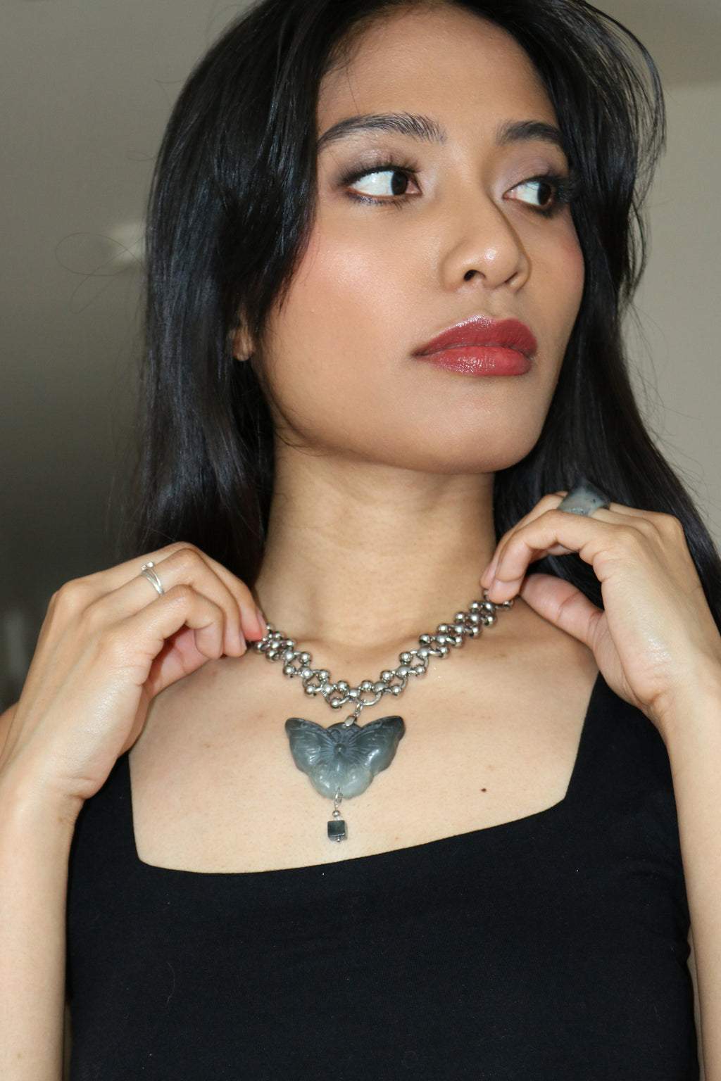 03. Dark Grey | Jade Butterfly Necklace Series