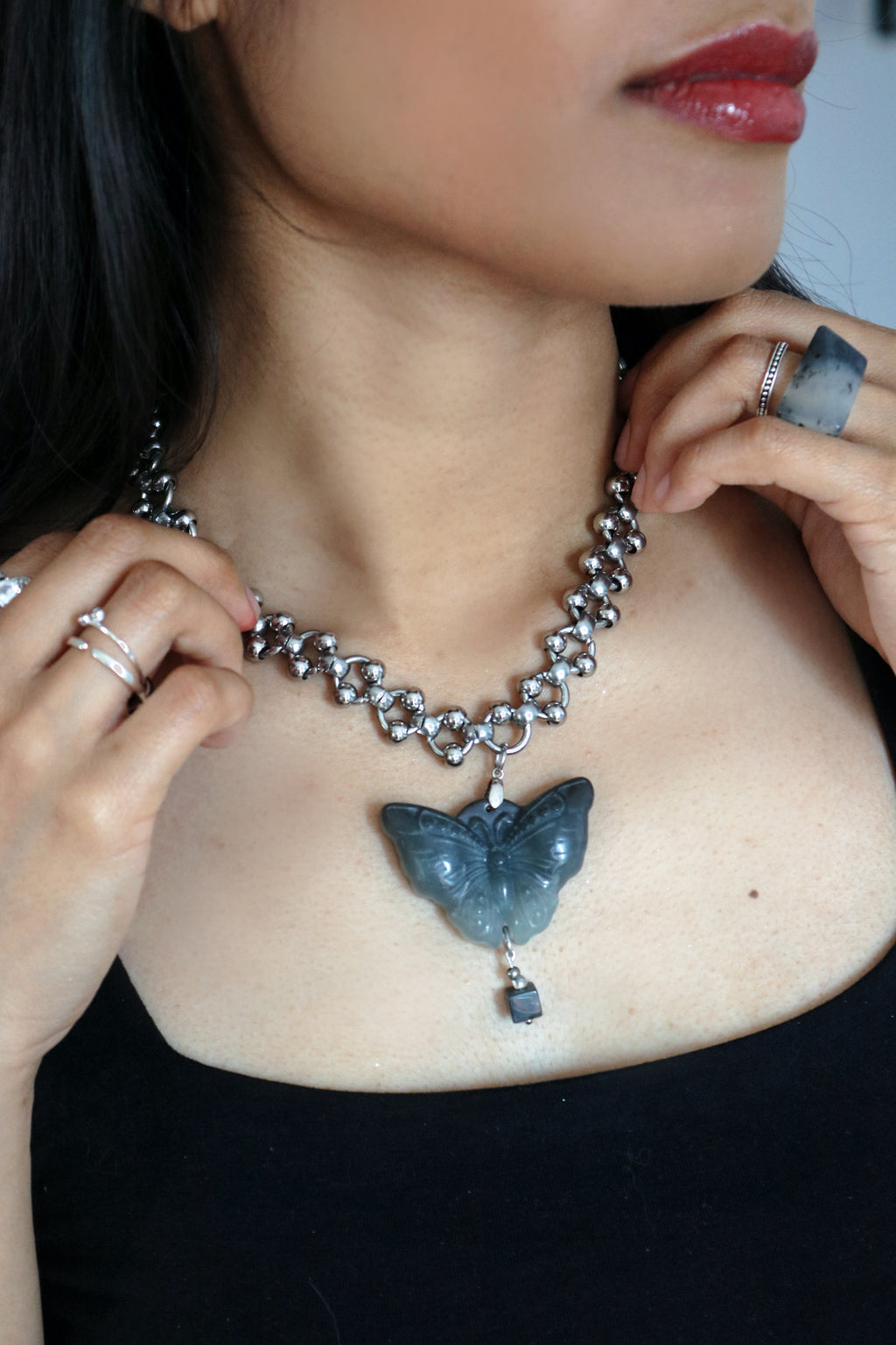 03. Dark Grey | Jade Butterfly Necklace Series