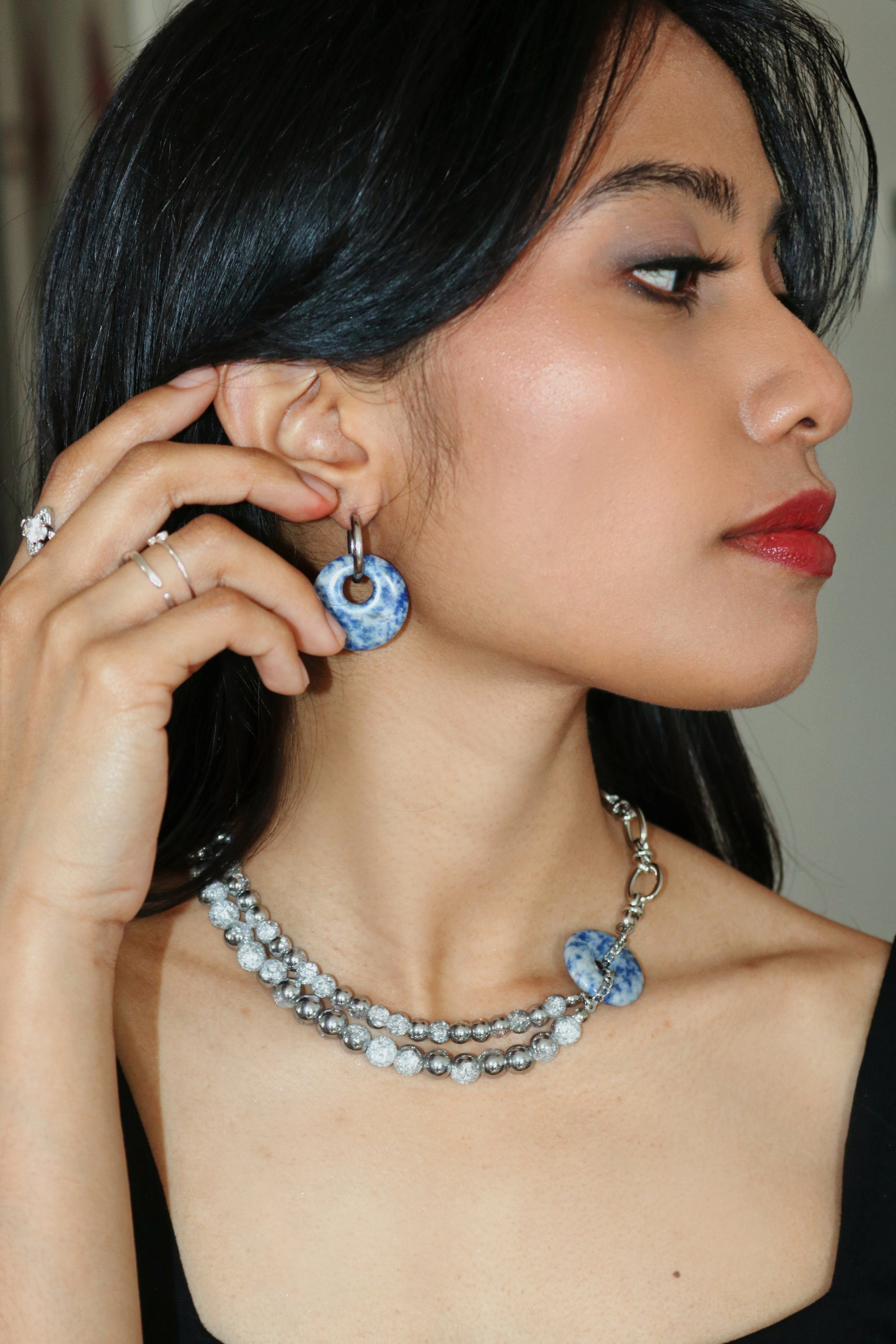 Blue Asymmetric Double | Jade Ring Necklace Series