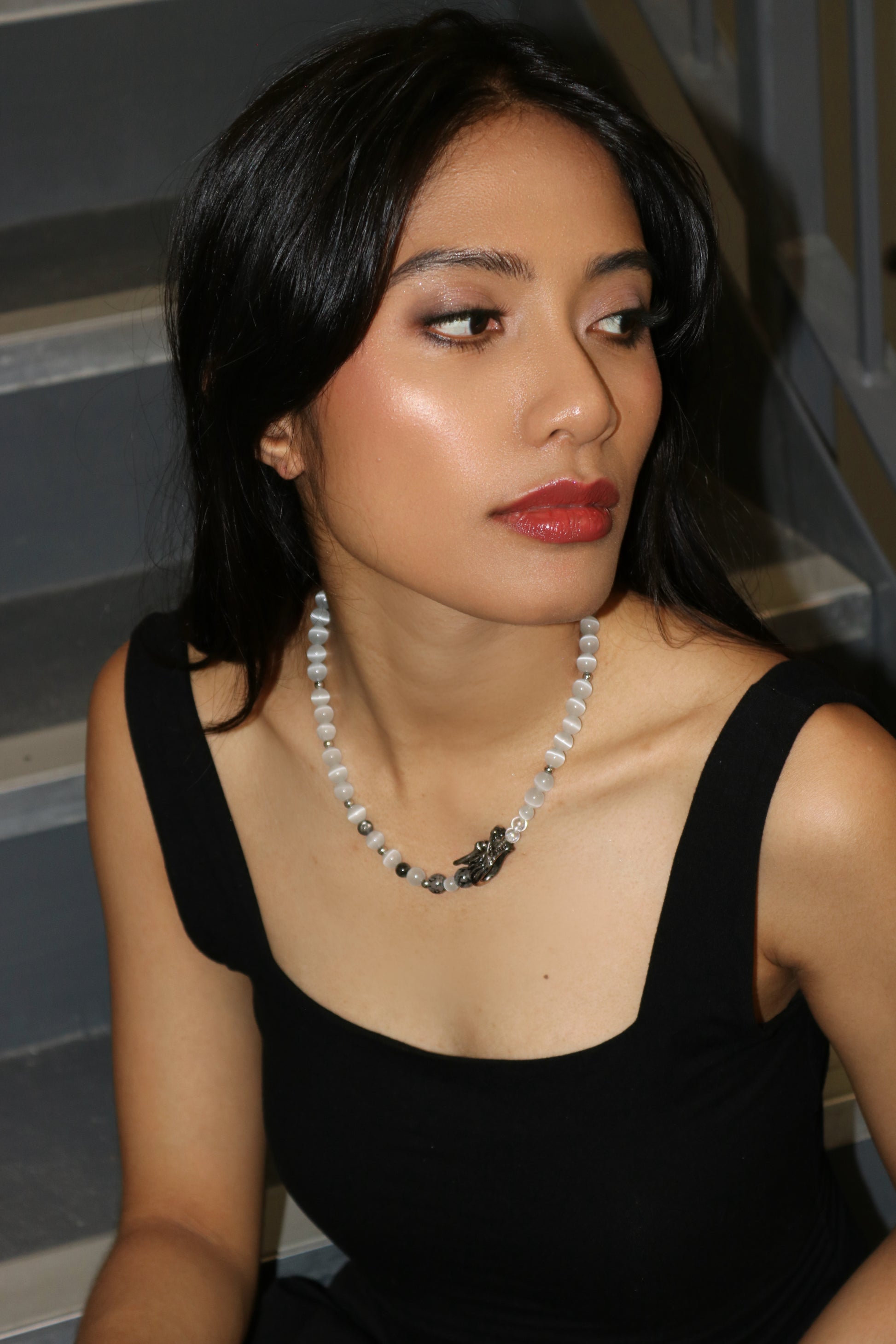 Black Dragon Head Bead Necklace