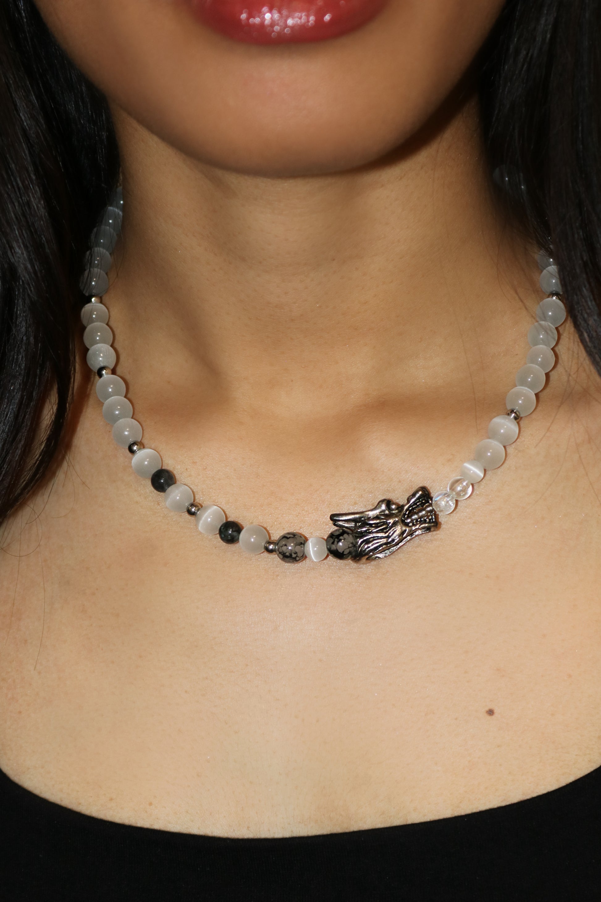 Black Dragon Head Bead Necklace