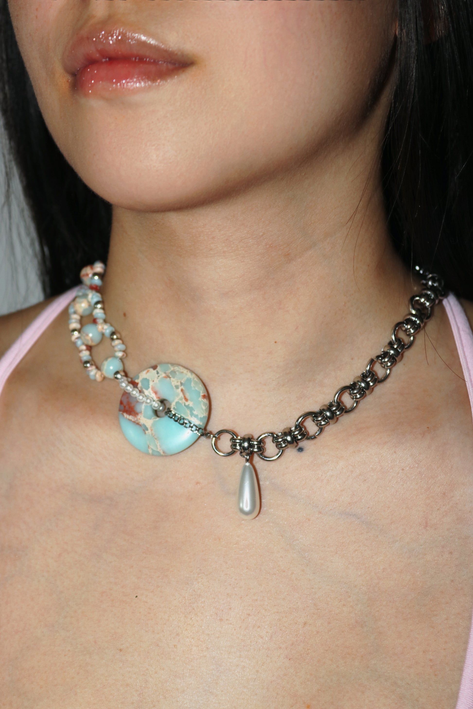Light Blue Asymmetric | Jade Ring Necklace Series